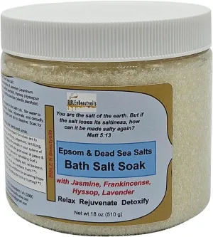 BIBLEnBeautyoils Bath Salt, Salt Soak with Jasmine, Frankincense, Hyssop and Lavender, Epsom Salt Bath Soak for Relaxation, Detoxification, Dead Sea Salt, Lavender Epsom Salt for Bath