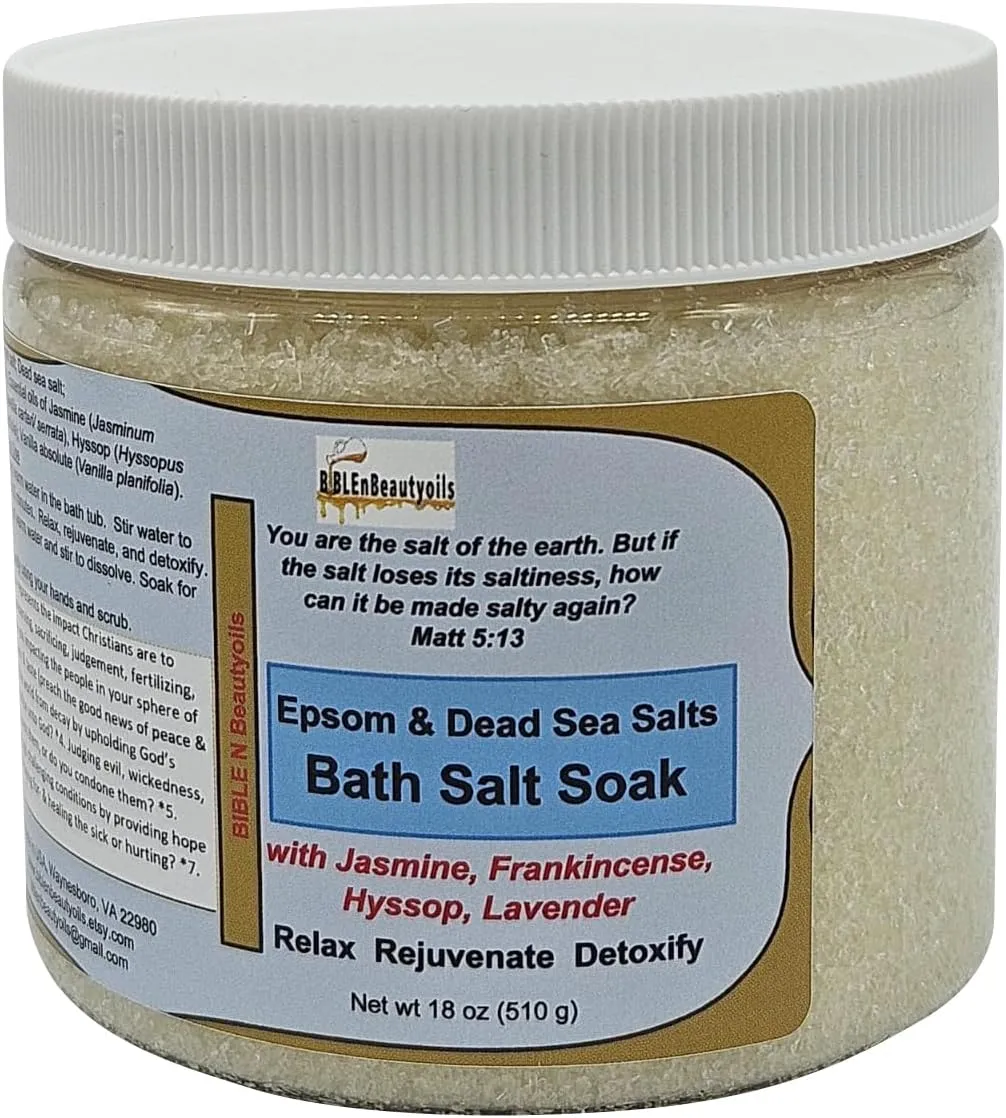 BIBLEnBeautyoils Bath Salt, Salt Soak with Jasmine, Frankincense, Hyssop and Lavender, Epsom Salt Bath Soak for Relaxation, Detoxification, Dead Sea Salt, Lavender Epsom Salt for Bath
