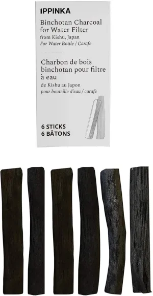 Binchotan Charcoal - Water Purifying Stick From Kishu, Japan for Great-Tasting Water - Each Filters Personal-Sized Water Bottle - 6 Slim Sticks