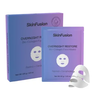 Bio-Collagen Sheet Face Masks (Overnight Restore, 5 Pack) with Retinol   Ceramides - Anti-Aging, Minimize Wrinkles and Pores, Deep Hydration, Firming - Mother's Day Gifts for Mom - K Beauty