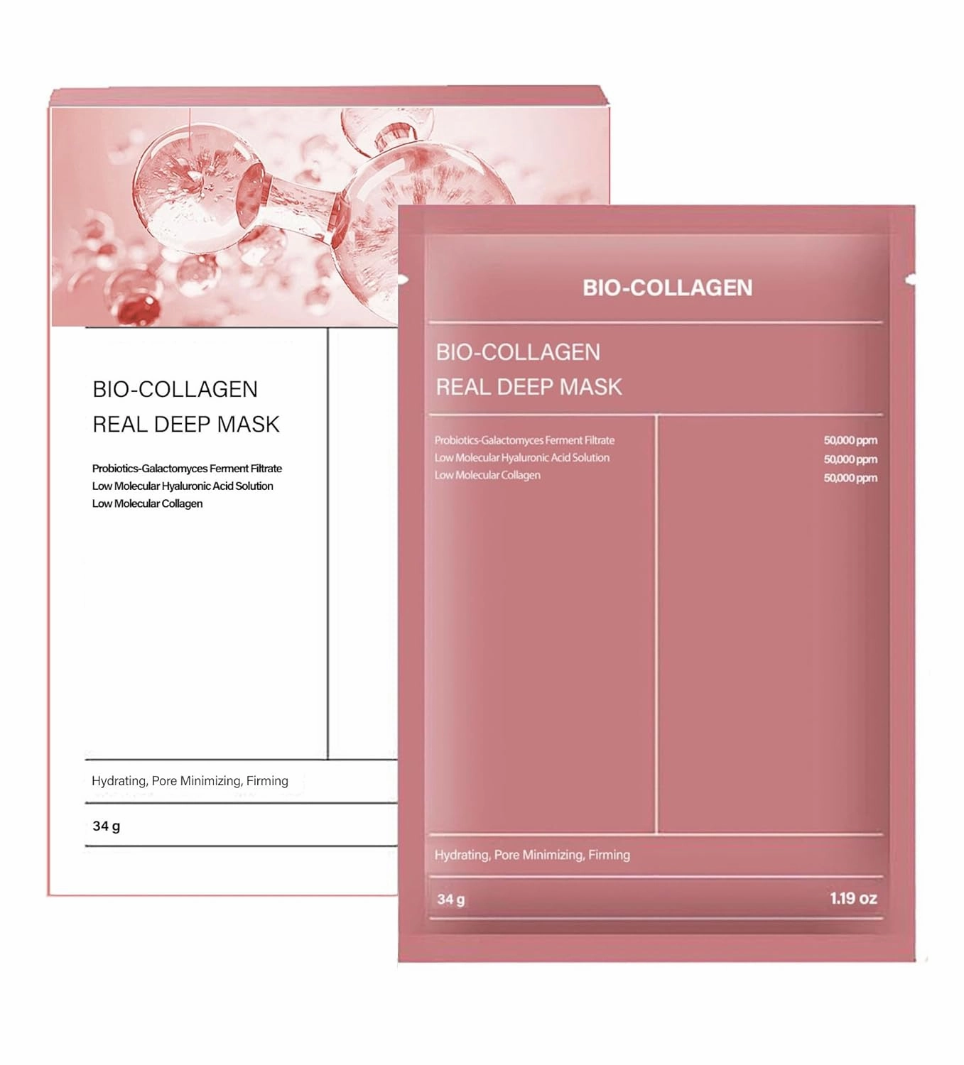 Bio Collagen Hydrogel Face Mask, Hydrating Pore Minimizing Elesticity Improvemnet 34g x 4ea