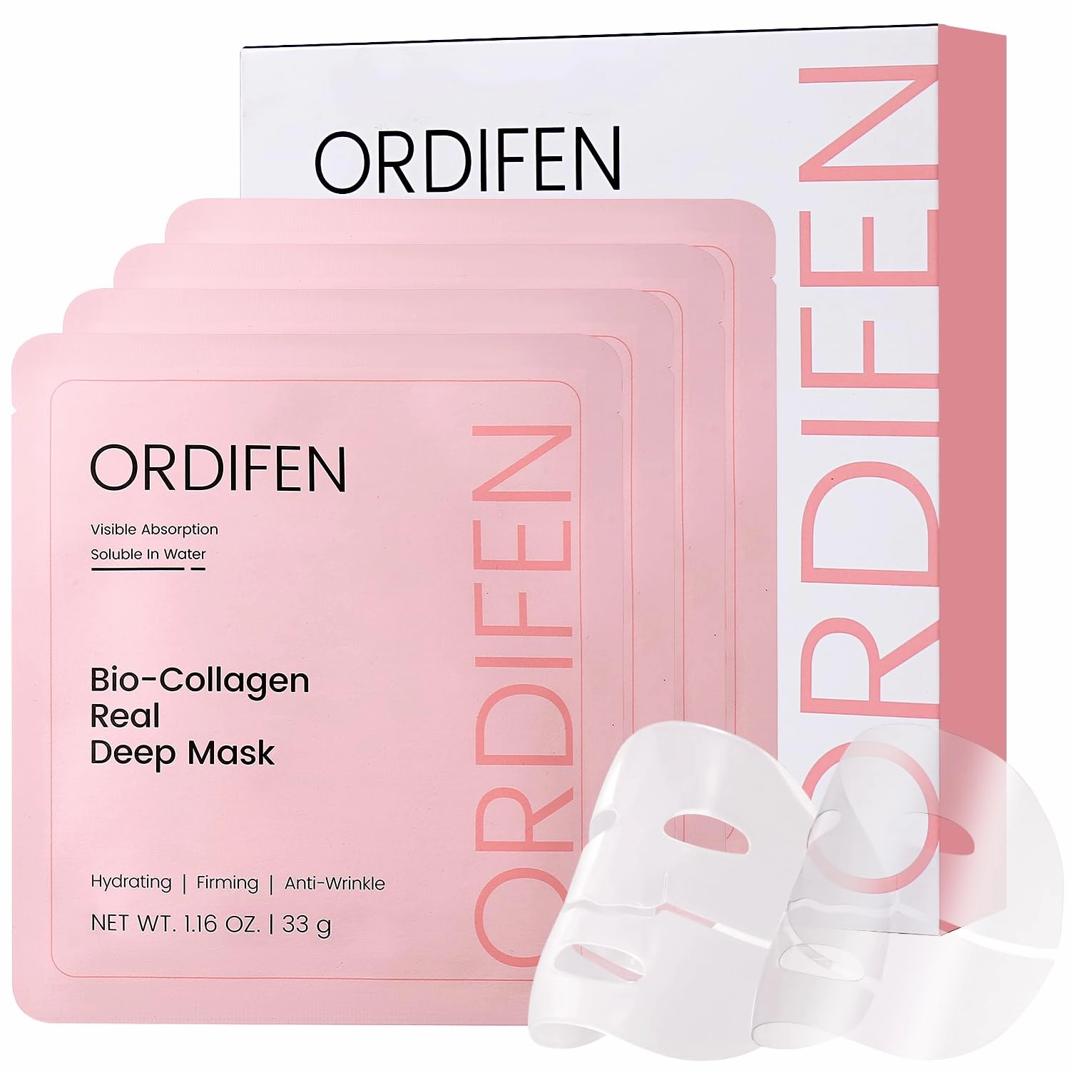 Bio-Collagen Real Deep Mask Hydrating Overnight Hydrogel Mask for Glass Glow Skin, Deep Hydration, Firming, Anti-Aging, Pore Minimizing, Radiance 1.16oz(33g)*4ea