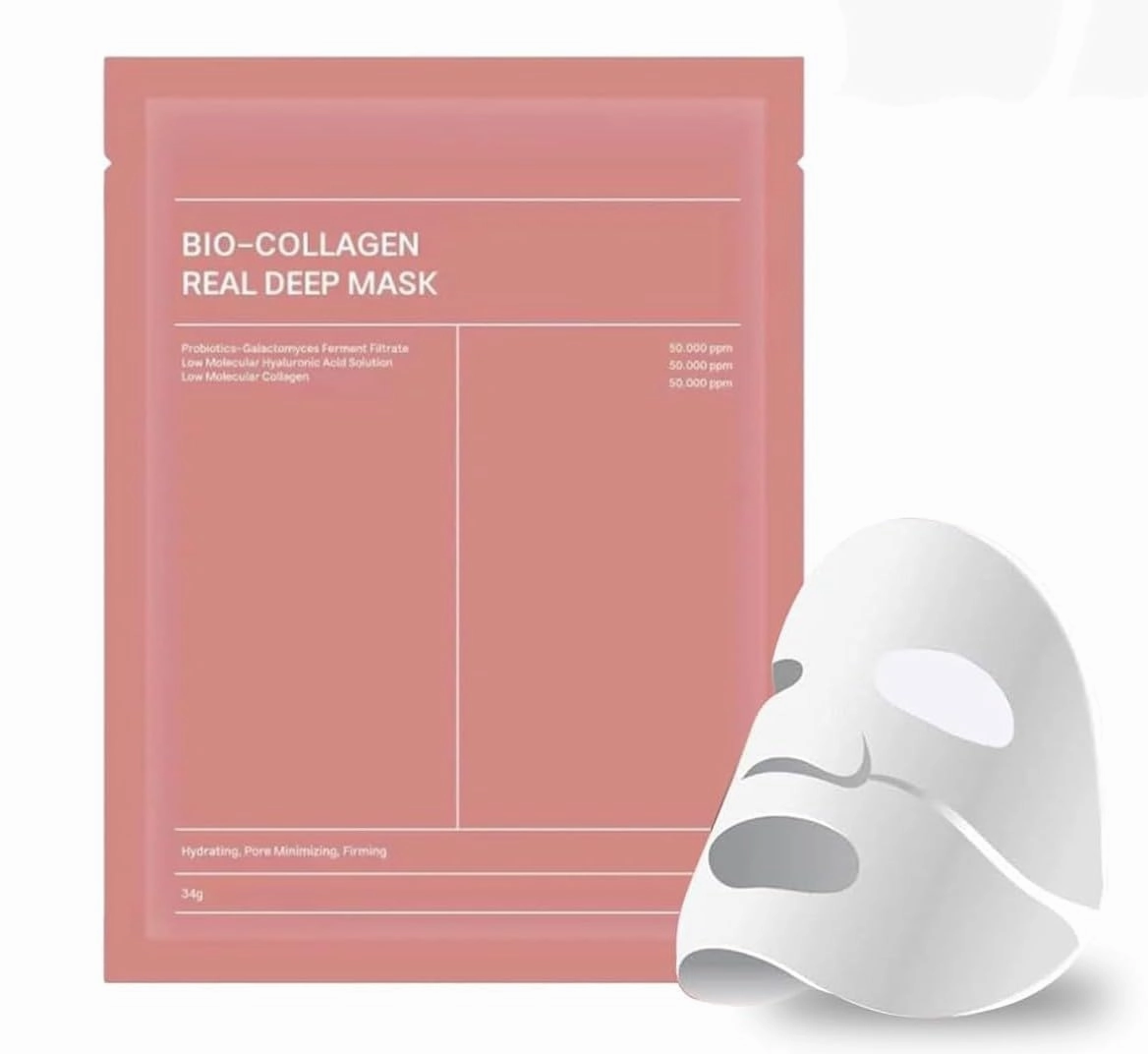 Bio-Collagen Real Deep Mask, I Hydrating and Pore Minimizing Face Treatment I Overnight Hydrogel Sheet Mask