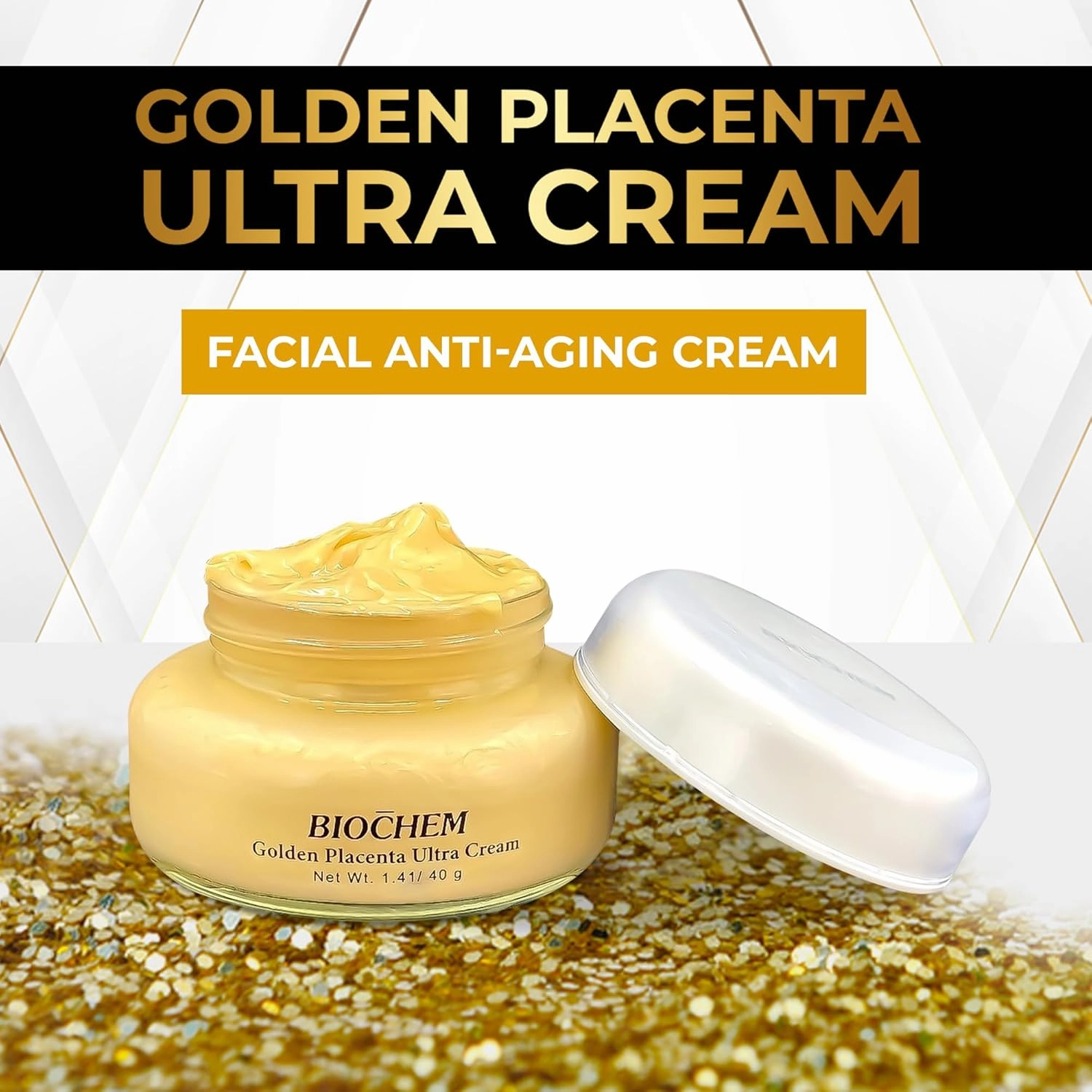 BIOCHEM Golden Placenta Ultra Cream – Anti-Aging Moisturizer w/Placenta Extract for Wrinkles, Fine Lines & Collagen Support, Natural Radiance, Firming, Toning & Hydrating for Face & Neck, 1.41 oz/40g