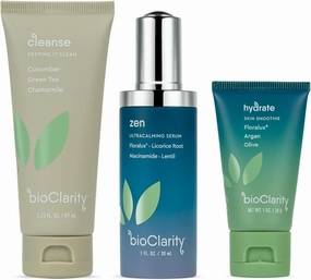 BioClarity 3-Step Ultra Calming Routine for Redness-Prone Skin | 100% Vegan | Gentle Clean and Hydrate Face | Contains Cucuber, Green Tea, Chamomile, Floralux, Vitamin B3, Lentil, Argan, Olive