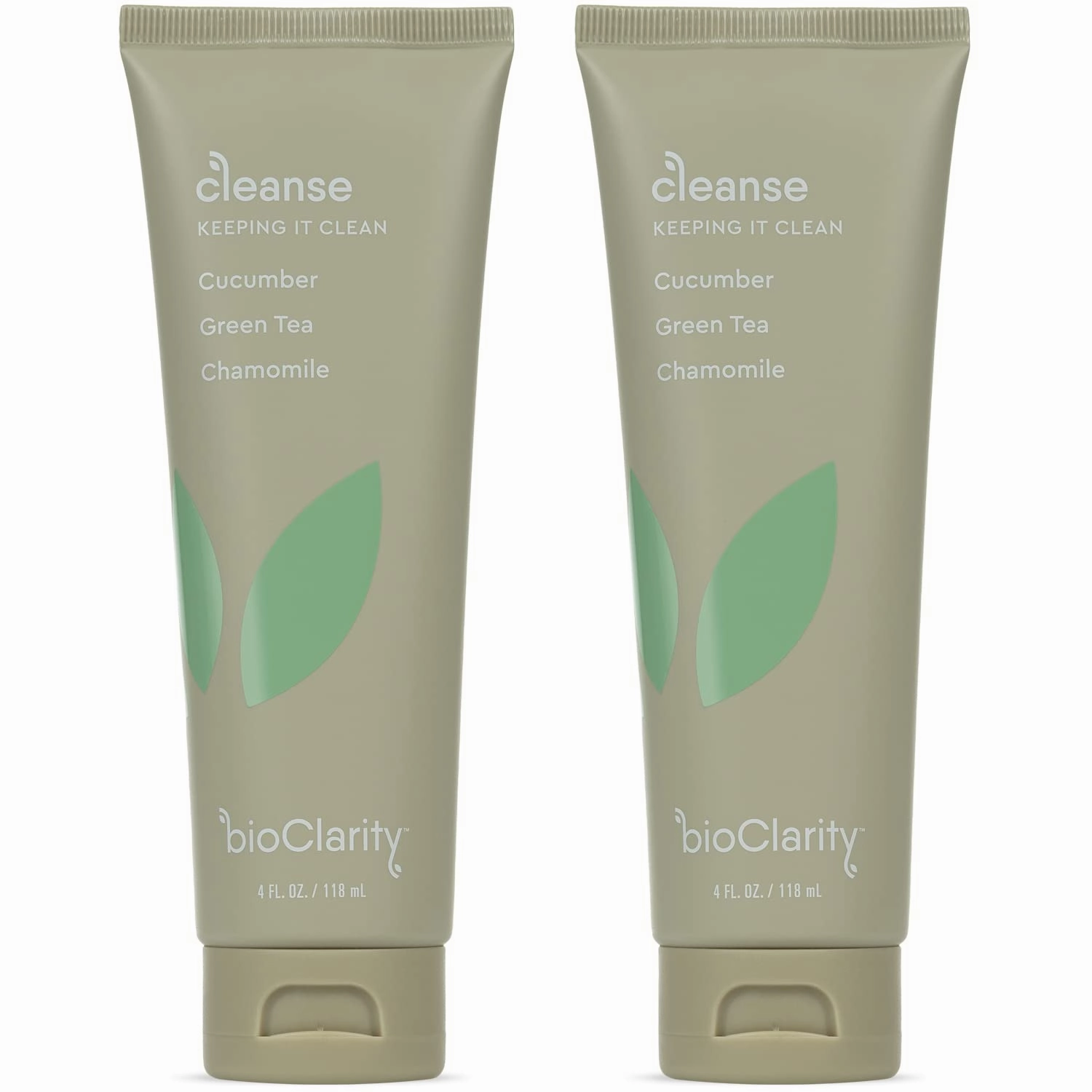 BioClarity Face Cleanser | 100% Vegan, Gentle Wash with Cucumber, Green Tea, and Chamomile, for Sensitive Oily Skin. Natural Ingredients (Set of Two 4oz Cleansers)