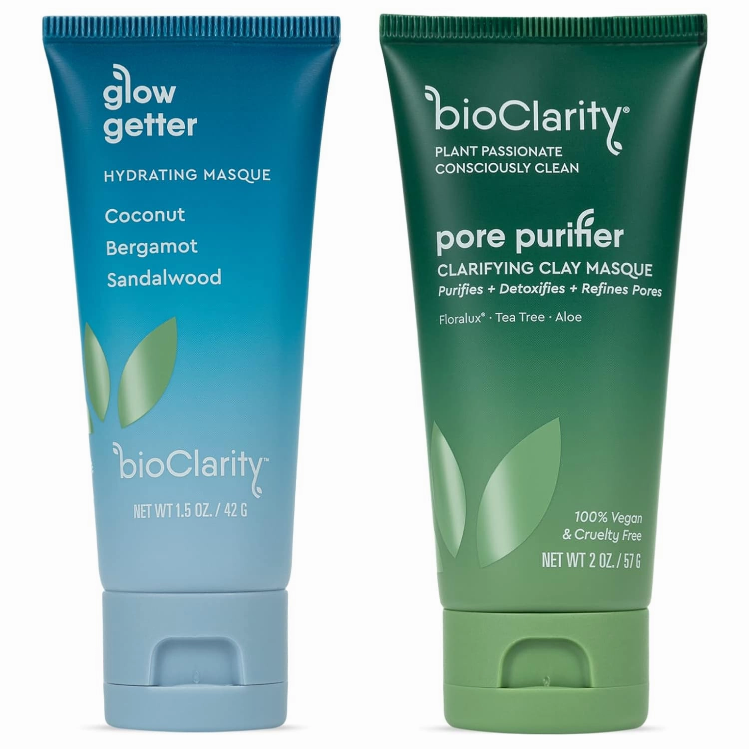 BioClarity Face Mask Set | Includes Clarifying and Hydrating Masks for Soft, Smooth, Refreshed Skin | 100% Vegan Ingredients | With Coconut, Bergamot, Sandalwood, Tea Tree, Aloe, and Floralux