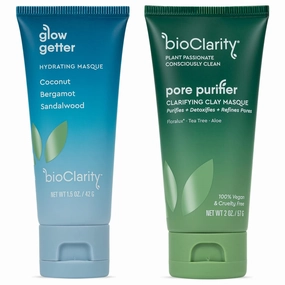 BioClarity Face Mask Set | Includes Clarifying and Hydrating Masks for Soft, Smooth, Refreshed Skin | 100% Vegan Ingredients | With Coconut, Bergamot, Sandalwood, Tea Tree, Aloe, and Floralux