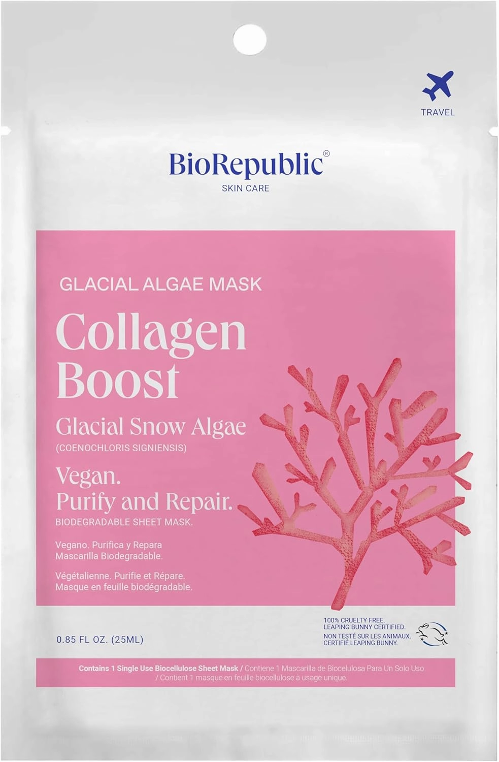 BioRepublic Super Collagen   Detox Glacial Algae Sheet Masks | Biocellulose Face Masks for Skin Rejuvenation with Anti-Aging Properties | (3 Pack)