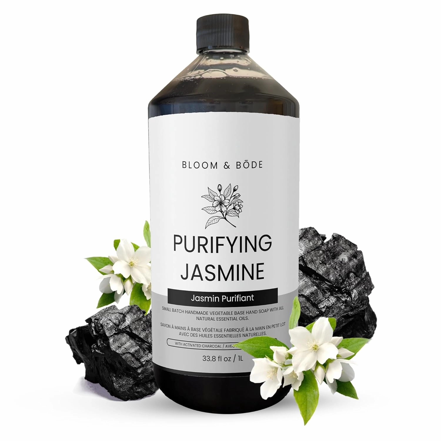 Bloom & Bōde Luxury Liquid Hand Soap - Natural Scented Hand Wash - Gentle Hand Soap with Essential Oils, Activated Charcoal & Aloe Vera - Moisturizing Handwash Refill, Purifying Jasmine Scent, 33.8oz