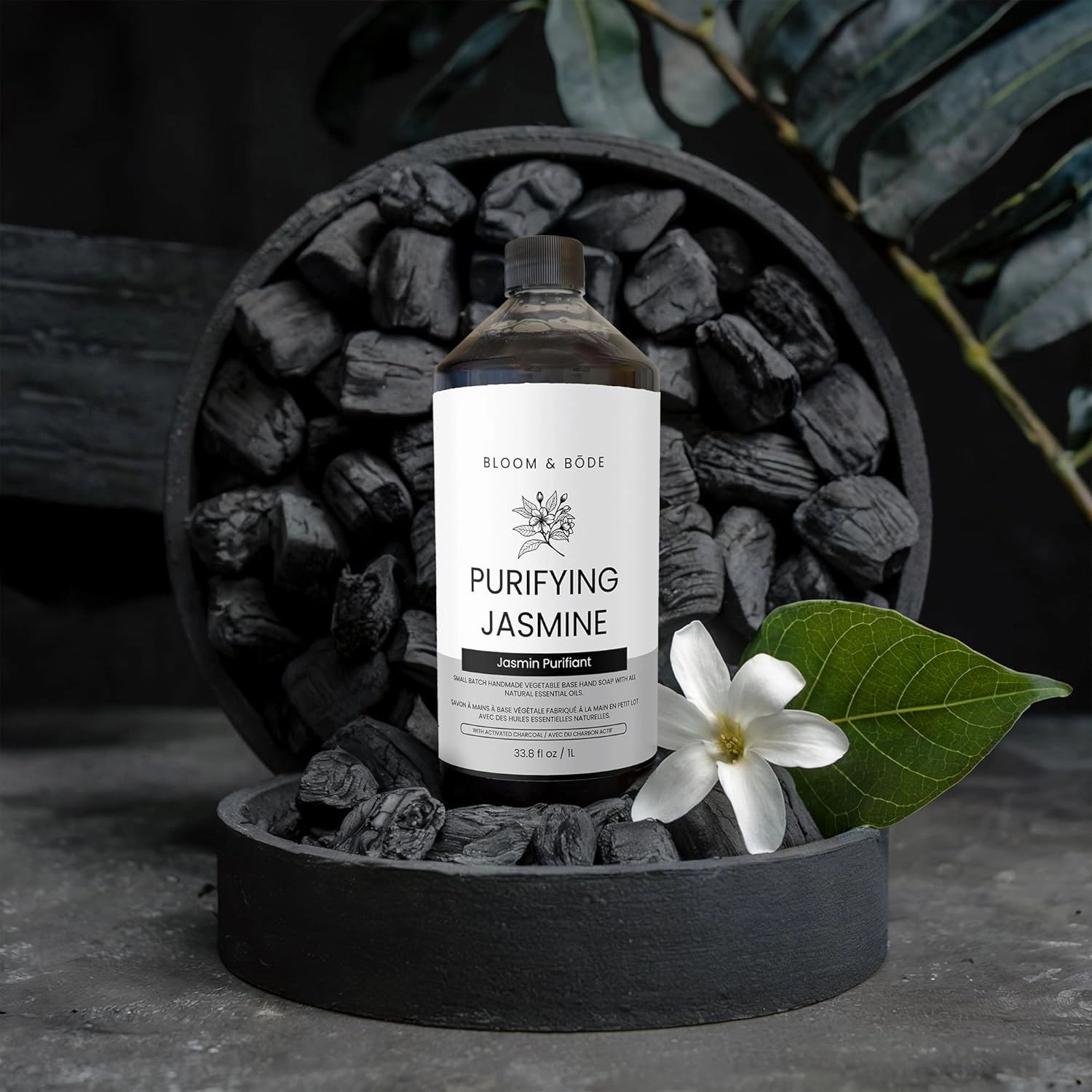 Bloom & Bōde Luxury Liquid Hand Soap - Natural Scented Hand Wash - Gentle Hand Soap with Essential Oils, Activated Charcoal & Aloe Vera - Moisturizing Handwash Refill, Purifying Jasmine Scent, 33.8oz