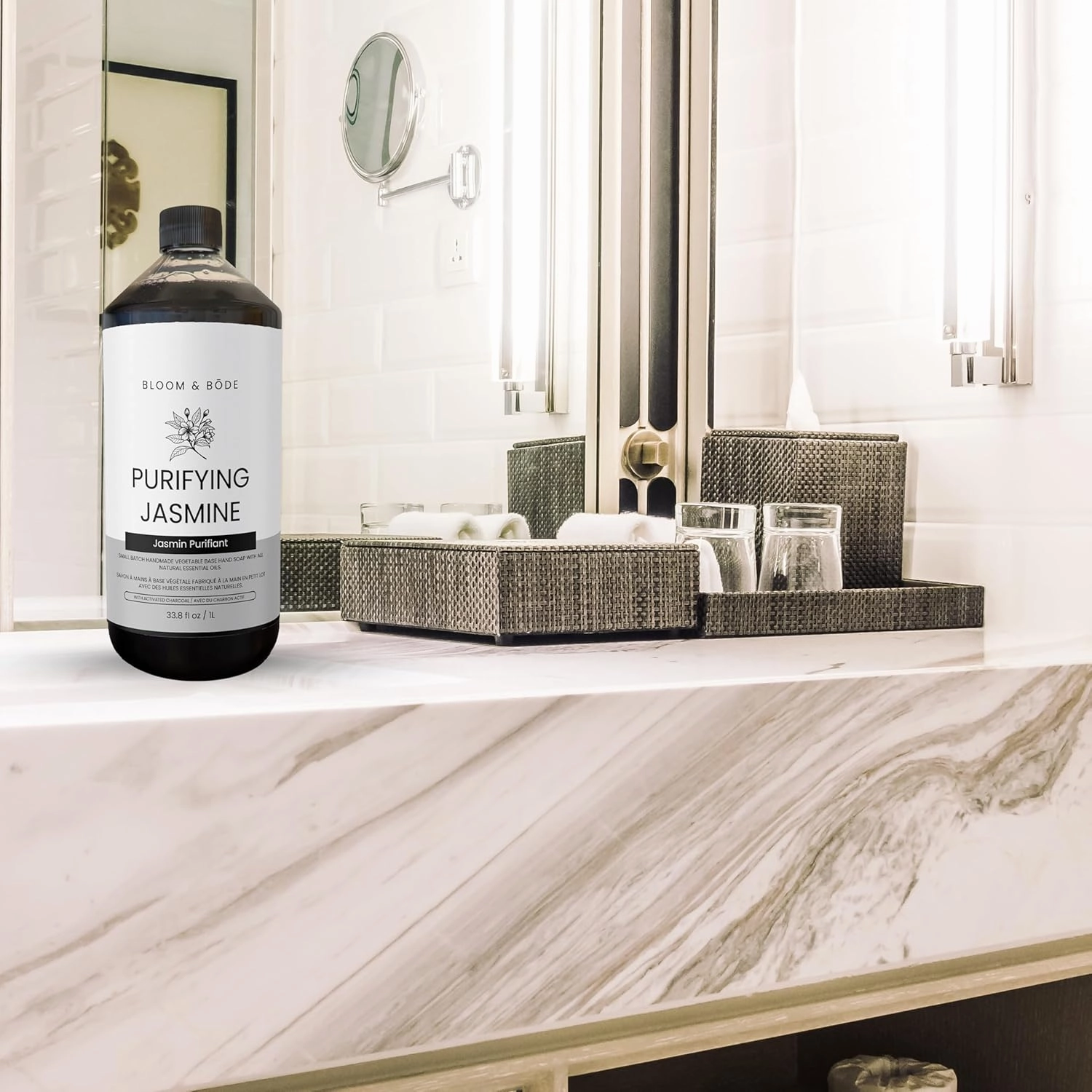 Bloom & Bōde Luxury Liquid Hand Soap - Natural Scented Hand Wash - Gentle Hand Soap with Essential Oils, Activated Charcoal & Aloe Vera - Moisturizing Handwash Refill, Purifying Jasmine Scent, 33.8oz