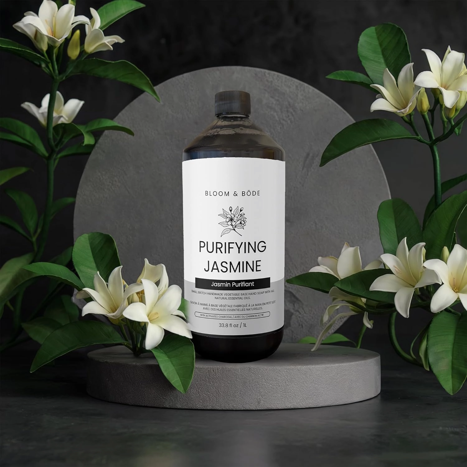 Bloom & Bōde Luxury Liquid Hand Soap - Natural Scented Hand Wash - Gentle Hand Soap with Essential Oils, Activated Charcoal & Aloe Vera - Moisturizing Handwash Refill, Purifying Jasmine Scent, 33.8oz