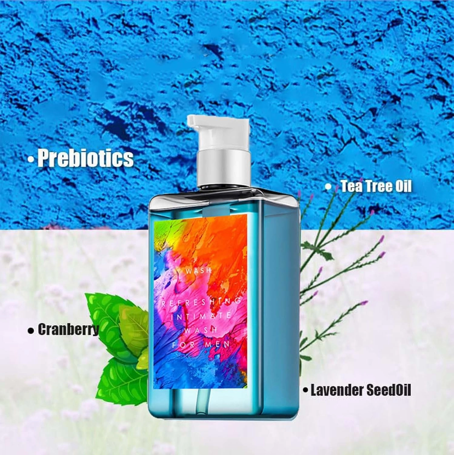 Blue Perfume Scent Refresh Intimate Body Wash for Men, Natural PH Balance Mens Intimate Wash, Daily Hygiene Wash for Male Care, Gentle Cleanser (1, blue)