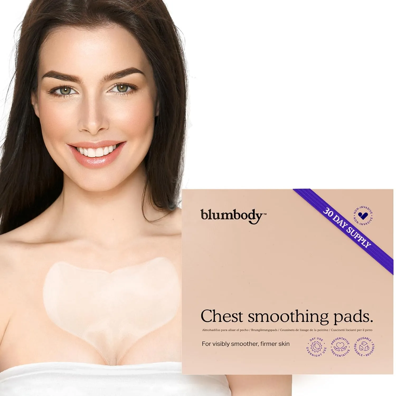 BLUMBODY Chest Wrinkle Pads – Anti-Wrinkle Silicone Patches Skin Firming & Smoothing – Reusable Overnight Chest Pads – Anti-Aging Crepe Erase Pads – Neck & Décolleté (1-Month Supply)