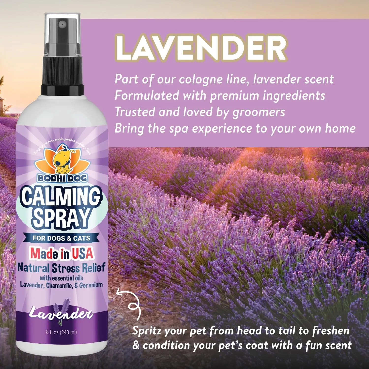 Bodhi Dog Natural Calming Spray for Dogs - Relaxation Support for Grooming, Travel, Fireworks & More - Gentle Care for Pets - Made in USA - Calming Lavender Scent (8 Fl Oz)