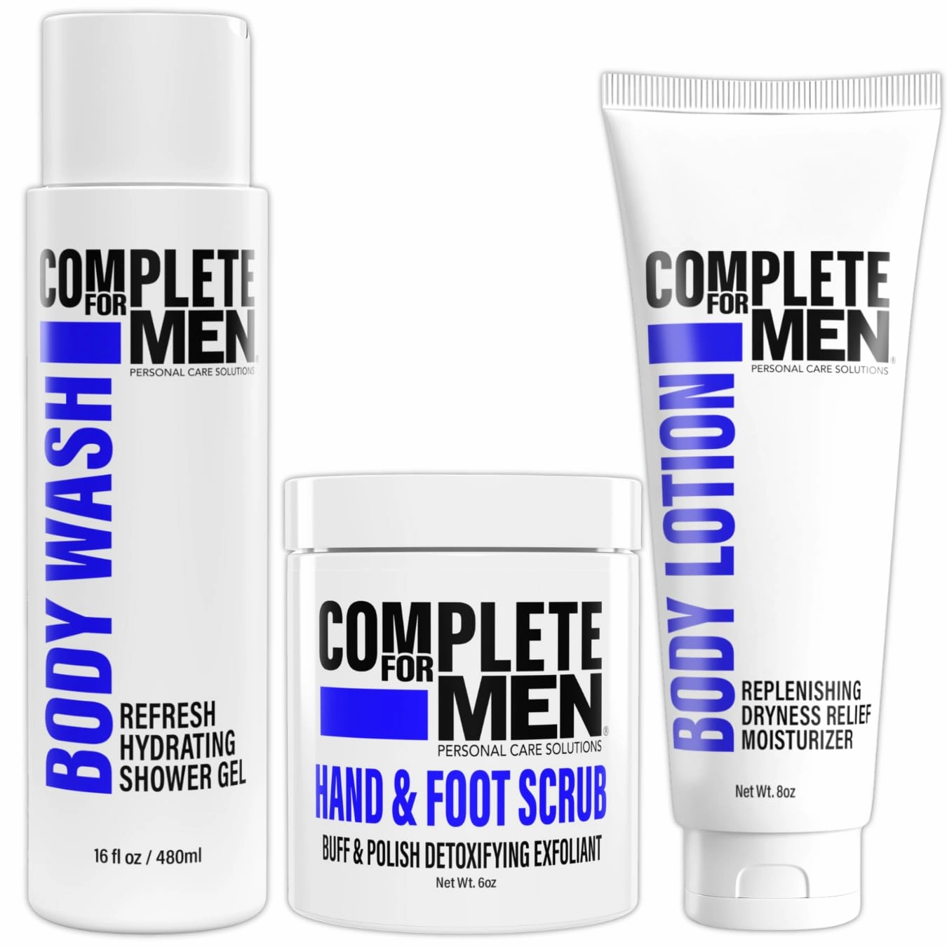 Body Hydration Trio: Foot Scrub, Sugar Scrub, Hand Scrub - Men's Body Wash & Shower Gel, Exfoliating Skin Cleansers - Men's Body Lotion for Dry Skin, Moisturizer for Men