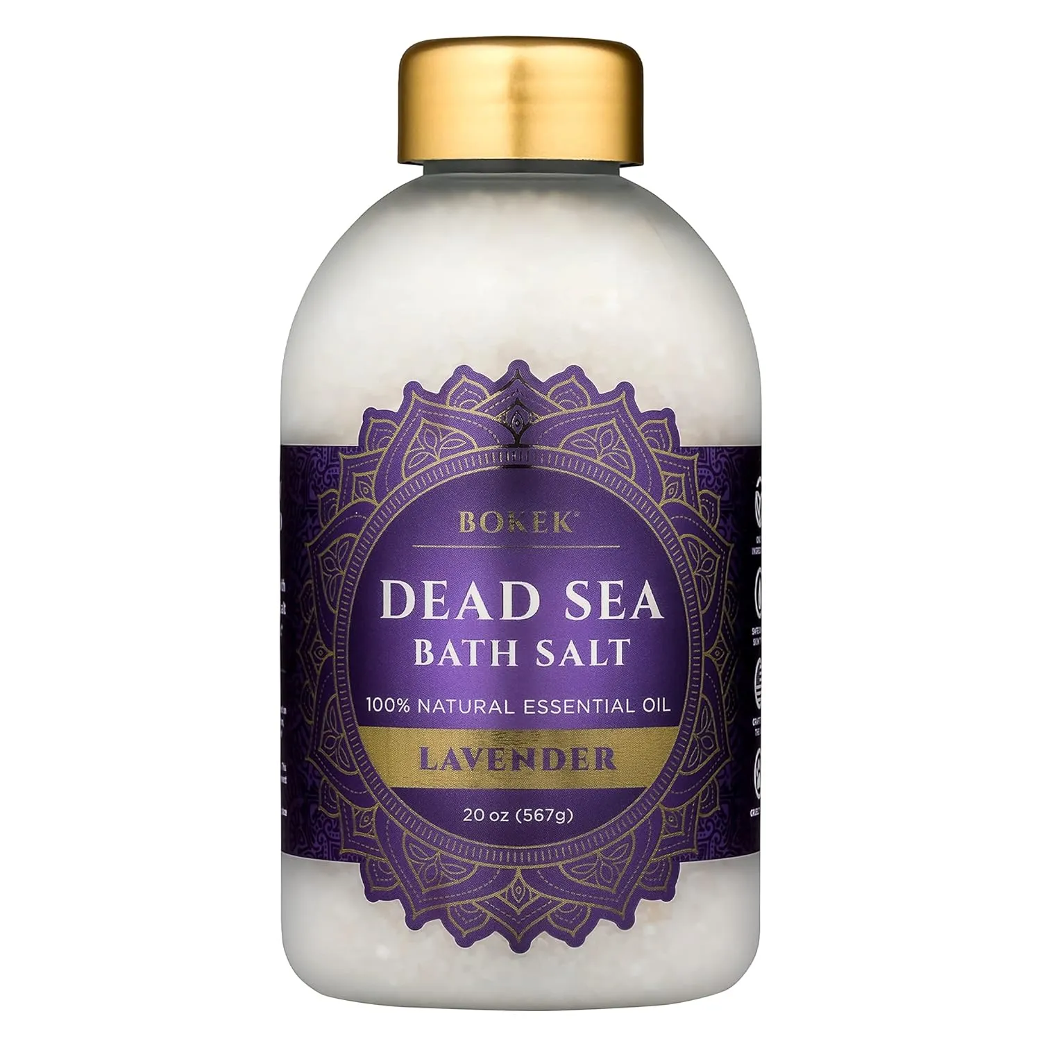 Bokek Bokek Organic Lavender Bath Salt, Dead Sea Salt Scented With Certified Organic Essential Oil, 20 Ounce Jar, White, Lavender, 20 ounces