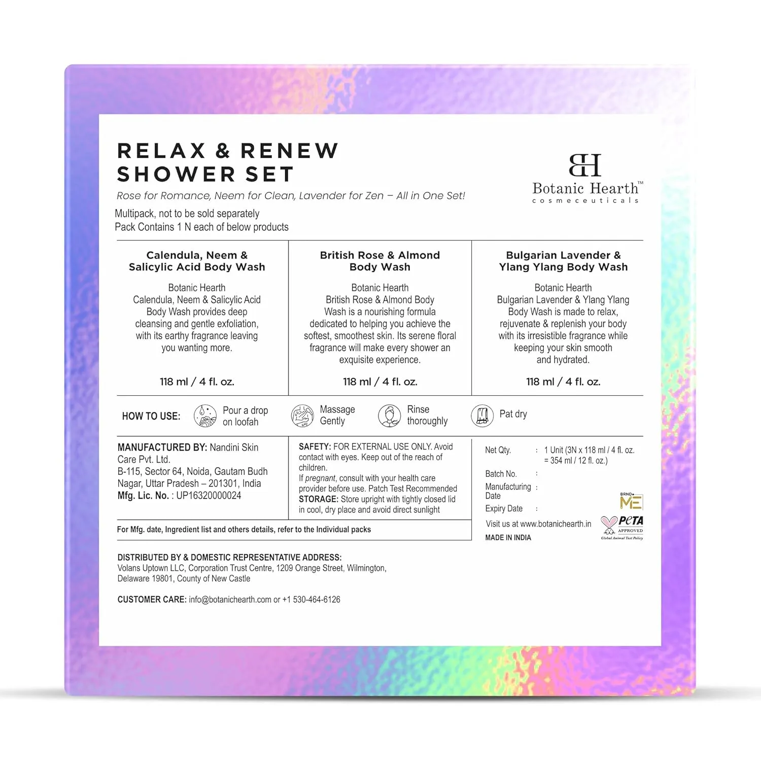 Botanic Hearth Relax and Renew shower set - Pack of 3 of Body Wash ( British Rose,Lavender , Calendula Neem) 2 fl oz each
