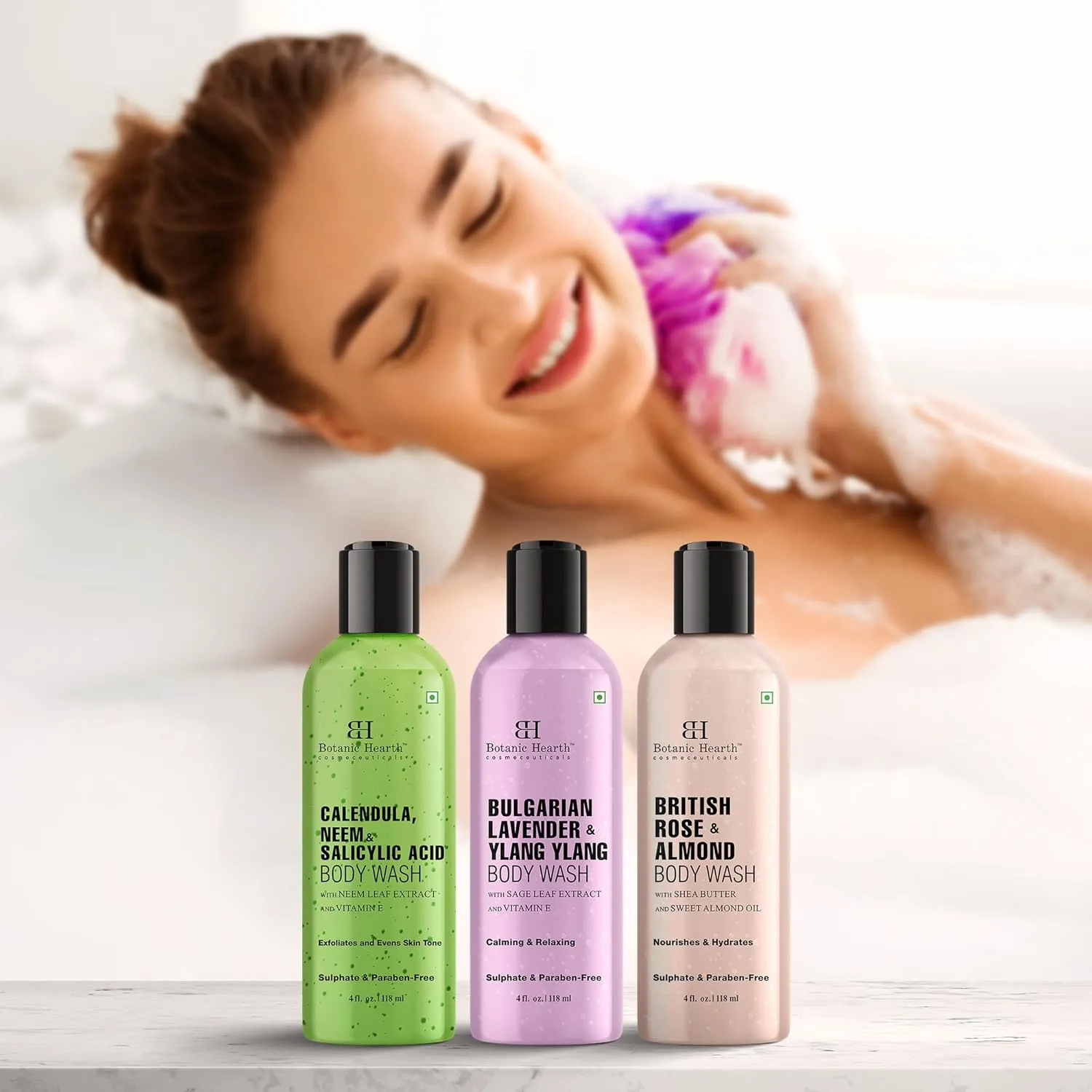 Botanic Hearth Relax and Renew shower set - Pack of 3 of Body Wash ( British Rose,Lavender , Calendula Neem) 2 fl oz each
