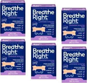 Breathe Right Calming Lavender Scented Drug-Free Nasal Strips for Nasal Congestion Relief, 6 Pack of 26, 156 Count Total