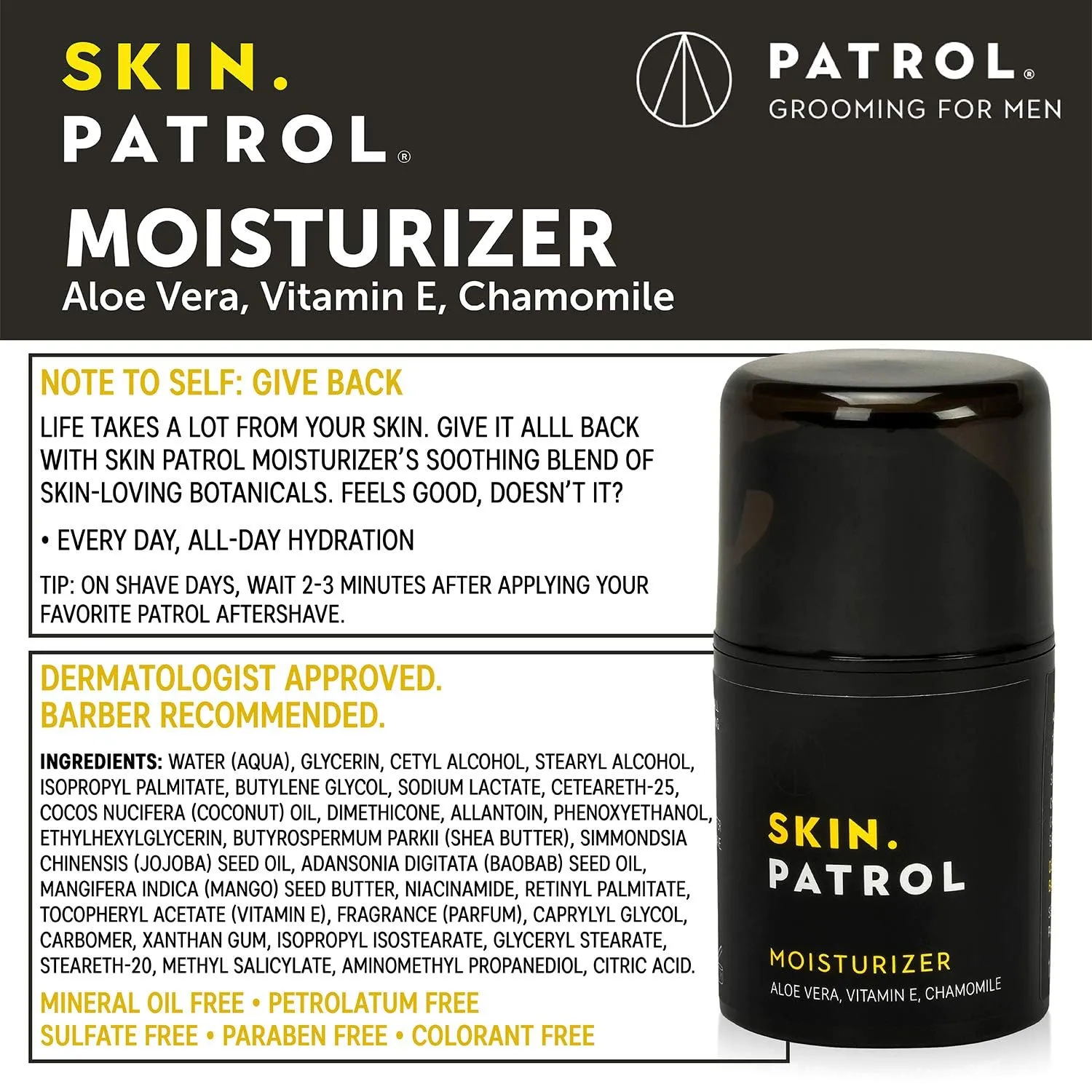 Bump Patrol Everyday Skin Moisturizer - Aloe Vera, Vitamin E, Chamomile Guards Against Razor Bumps, Ingrown Hairs - 1.68 Ounces - Pack of 4