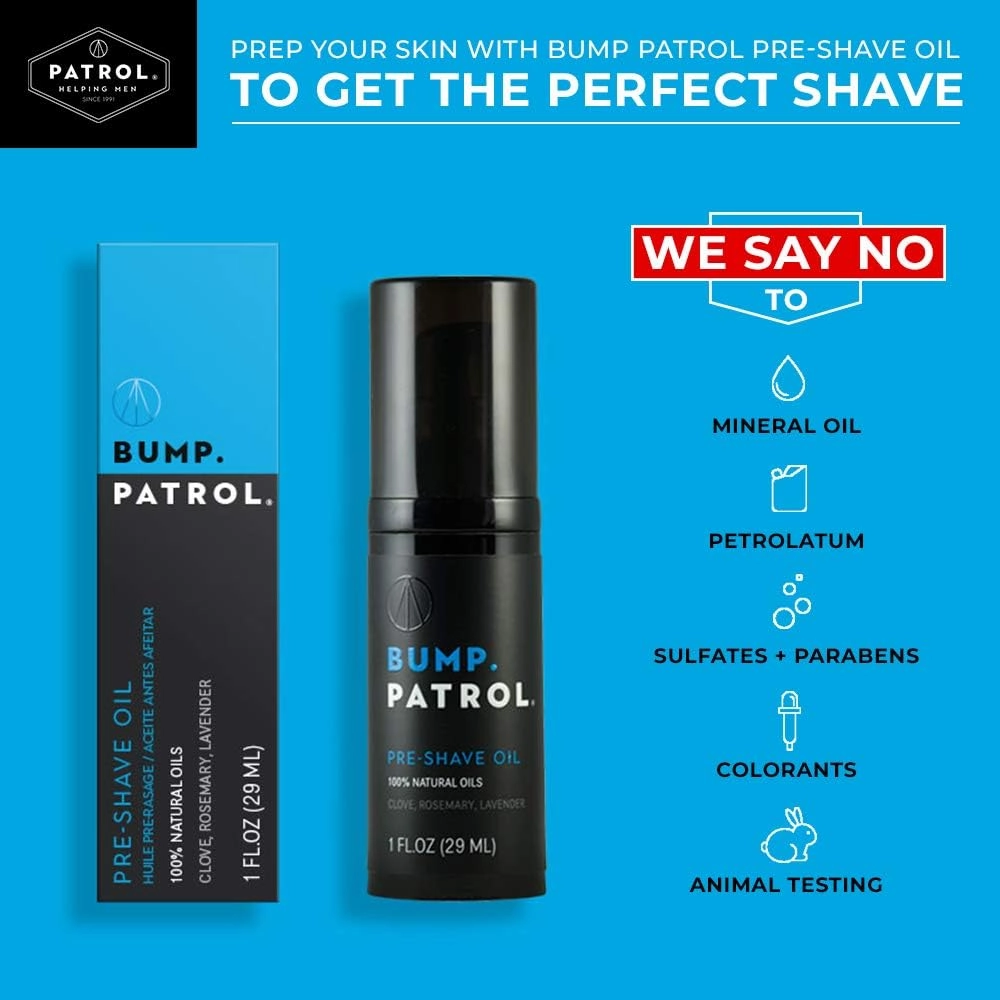 Bump Patrol Pre-Shave Oil for Men with Natural Essential Oils - Smooth Shave, Softer Skin - 1 Ounce - Pack of 4