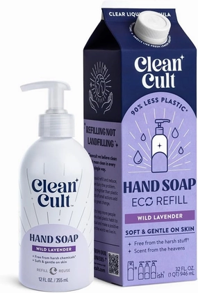 Bundle of Cleancult - Liquid Hand Soap Refills - Wild Lavender - 32 oz/1 Pack   Moisturizing Liquid Hand Soap - Refillable Aluminum Bottle - 12 oz