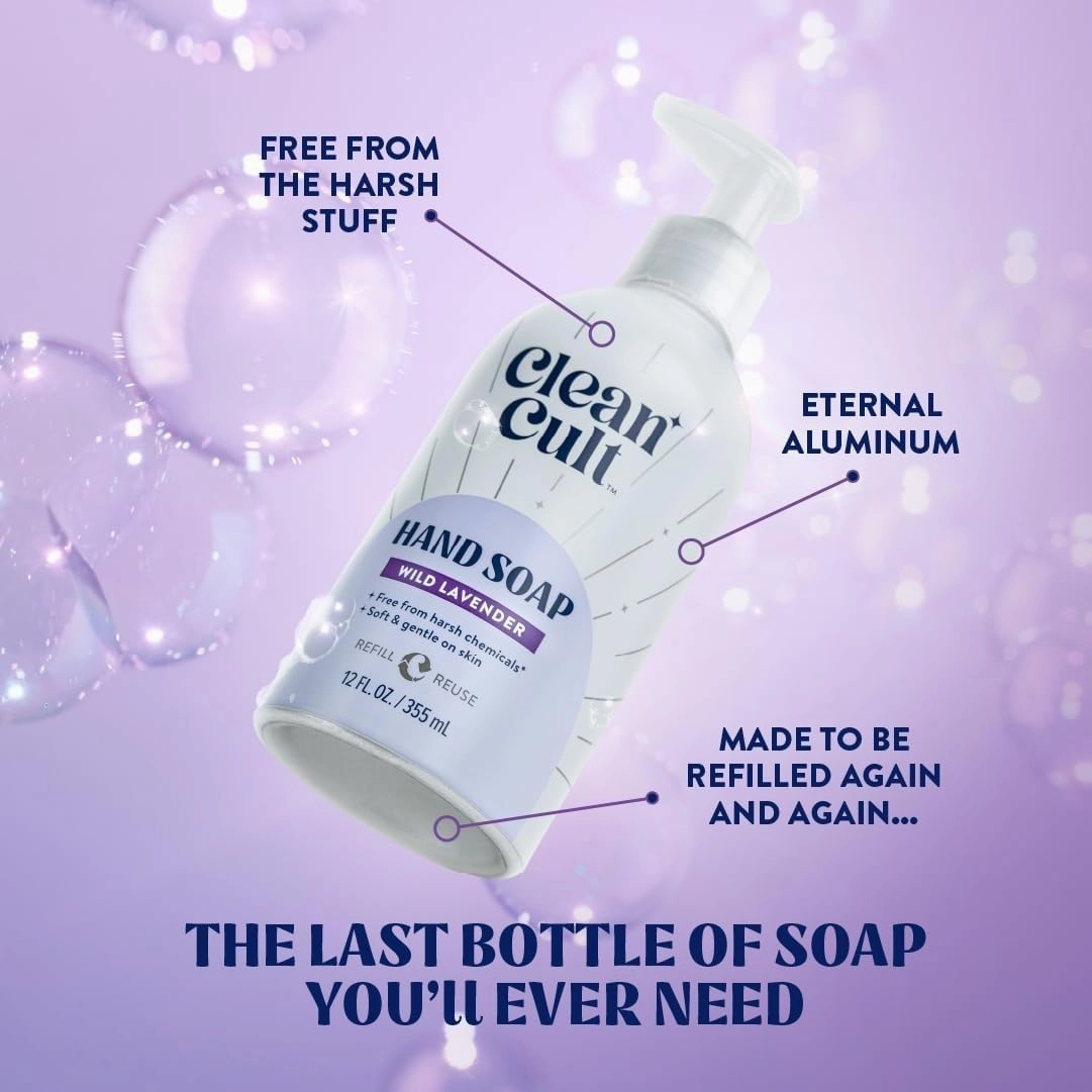 Bundle of Cleancult - Liquid Hand Soap Refills - Wild Lavender - 32 oz/1 Pack   Moisturizing Liquid Hand Soap - Refillable Aluminum Bottle - 12 oz