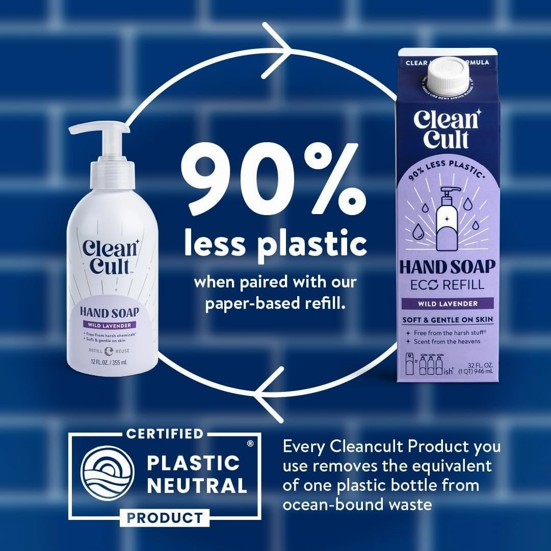 Bundle of Cleancult - Liquid Hand Soap Refills - Wild Lavender - 32 oz/1 Pack   Moisturizing Liquid Hand Soap - Refillable Aluminum Bottle - 12 oz