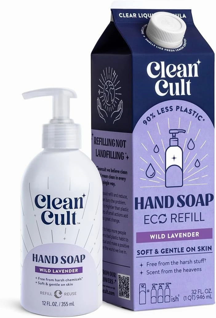 Bundle of Cleancult - Liquid Hand Soap Refills - Wild Lavender - 32 oz/1 Pack   Moisturizing Liquid Hand Soap - Refillable Aluminum Bottle - 12 oz