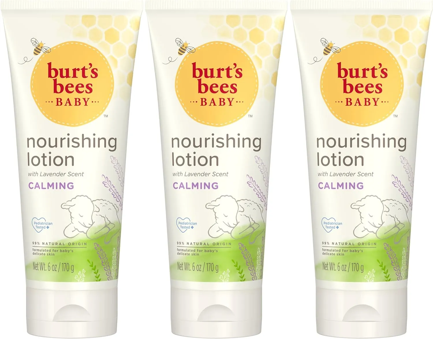 Burt's Bees Baby Lotion with Lavender, Calming and Nourishing Lotion, Pediatrician Tested, 99% Natural Origin, 6 Oz (Pack of 3)