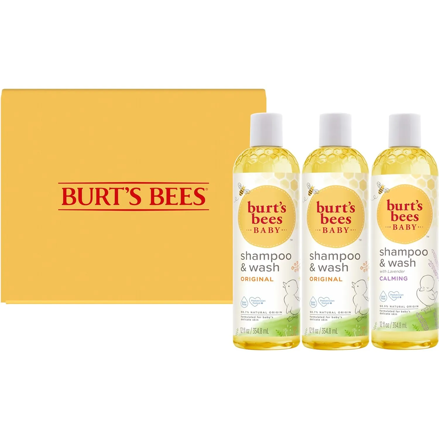 Burt's Bees Baby Shampoo and Body Wash Bundle, 2 Original and 1 Calming with Lavender Tear Free Baby Soap, 12 Fl Oz , 3 Count