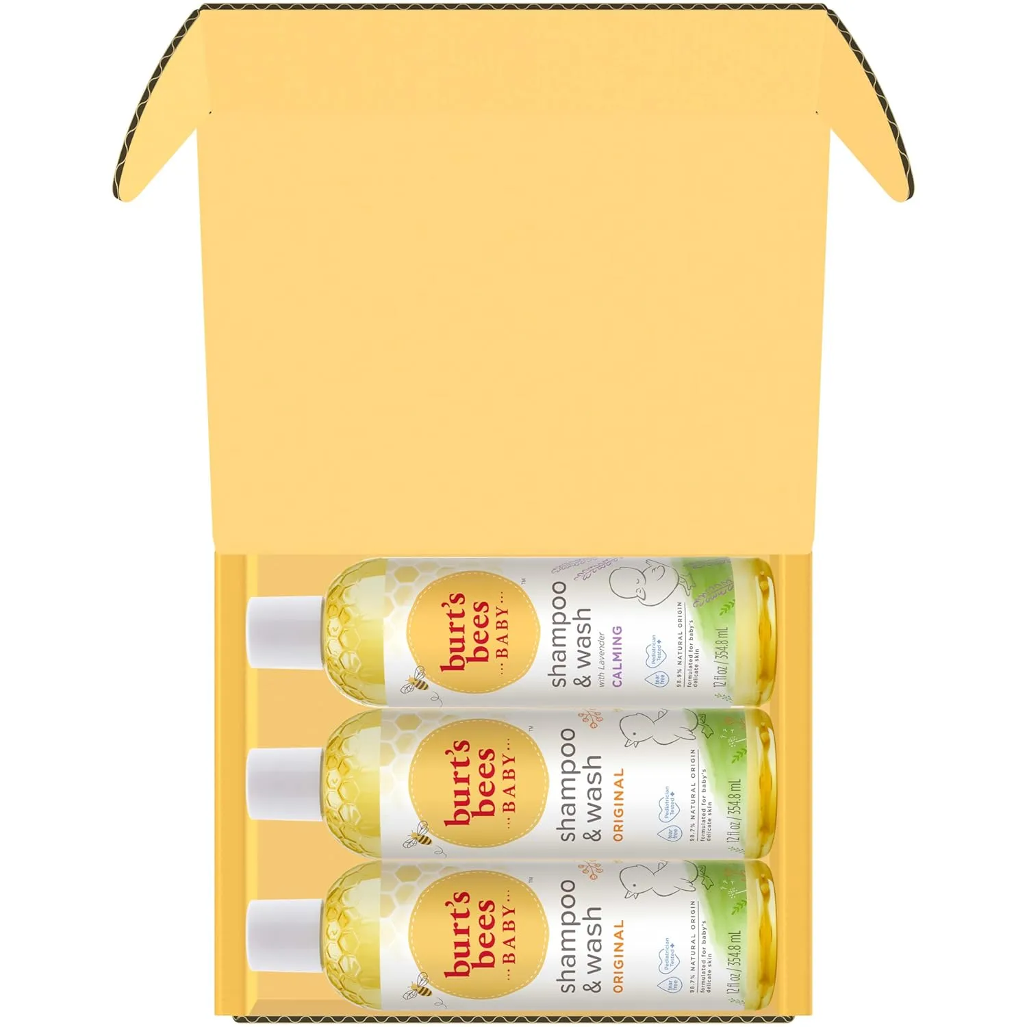 Burt's Bees Baby Shampoo and Body Wash Bundle, 2 Original and 1 Calming with Lavender Tear Free Baby Soap, 12 Fl Oz , 3 Count