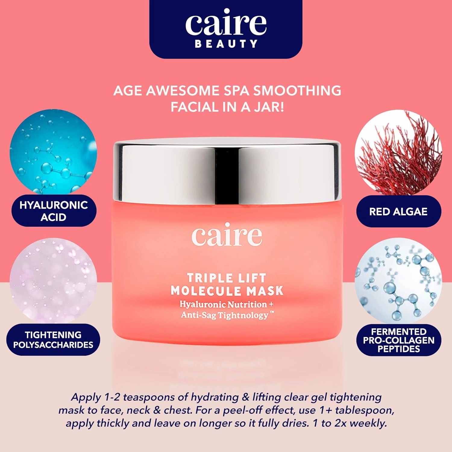 Caire Beauty Anti Aging Hyaluronic Acid Gel Cream Face Lift Molecule Mask, Skin Lift Gel Moisturizer For Face, Neck and Chest - 40 ml