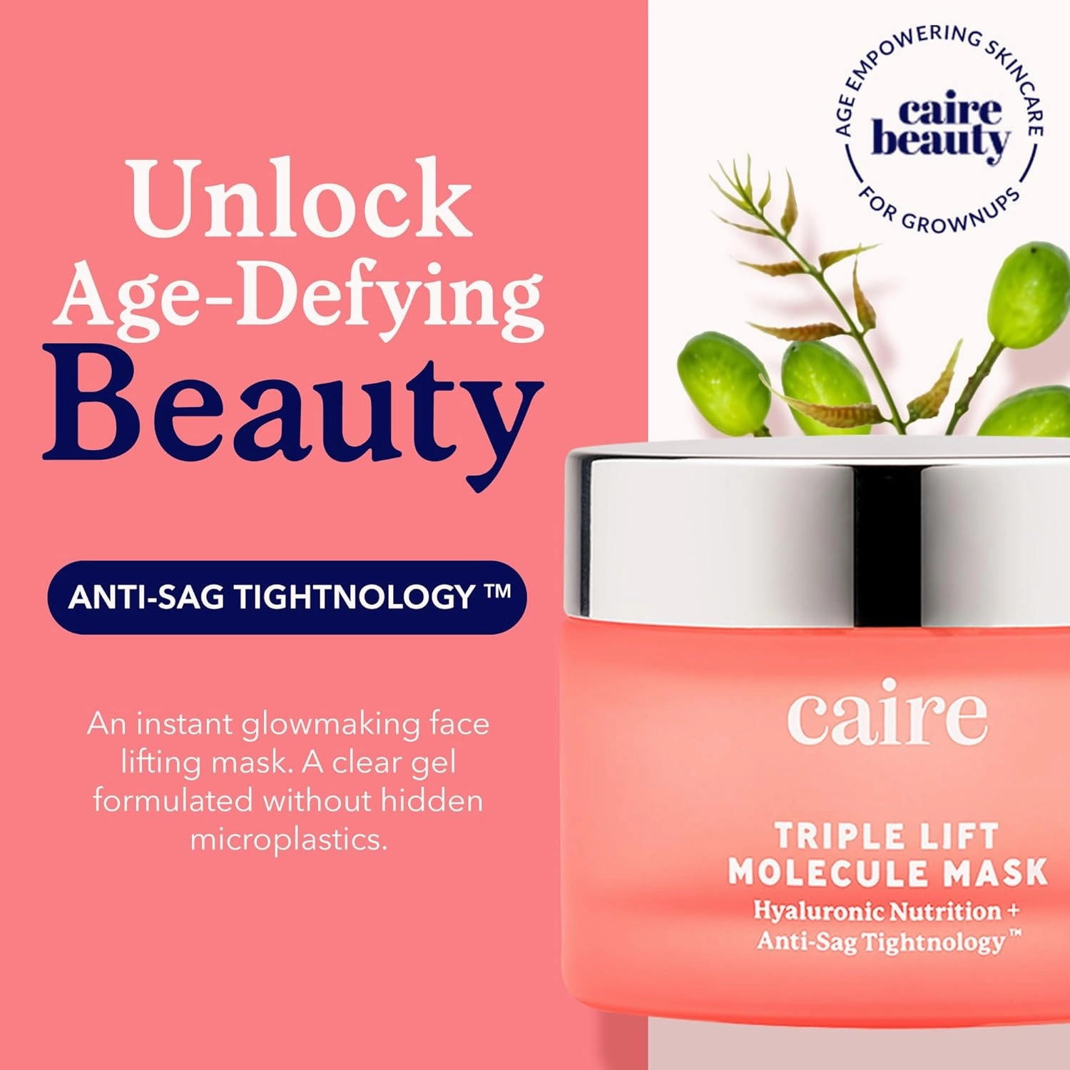 Caire Beauty Anti Aging Hyaluronic Acid Gel Cream Face Lift Molecule Mask, Skin Lift Gel Moisturizer For Face, Neck and Chest - 40 ml