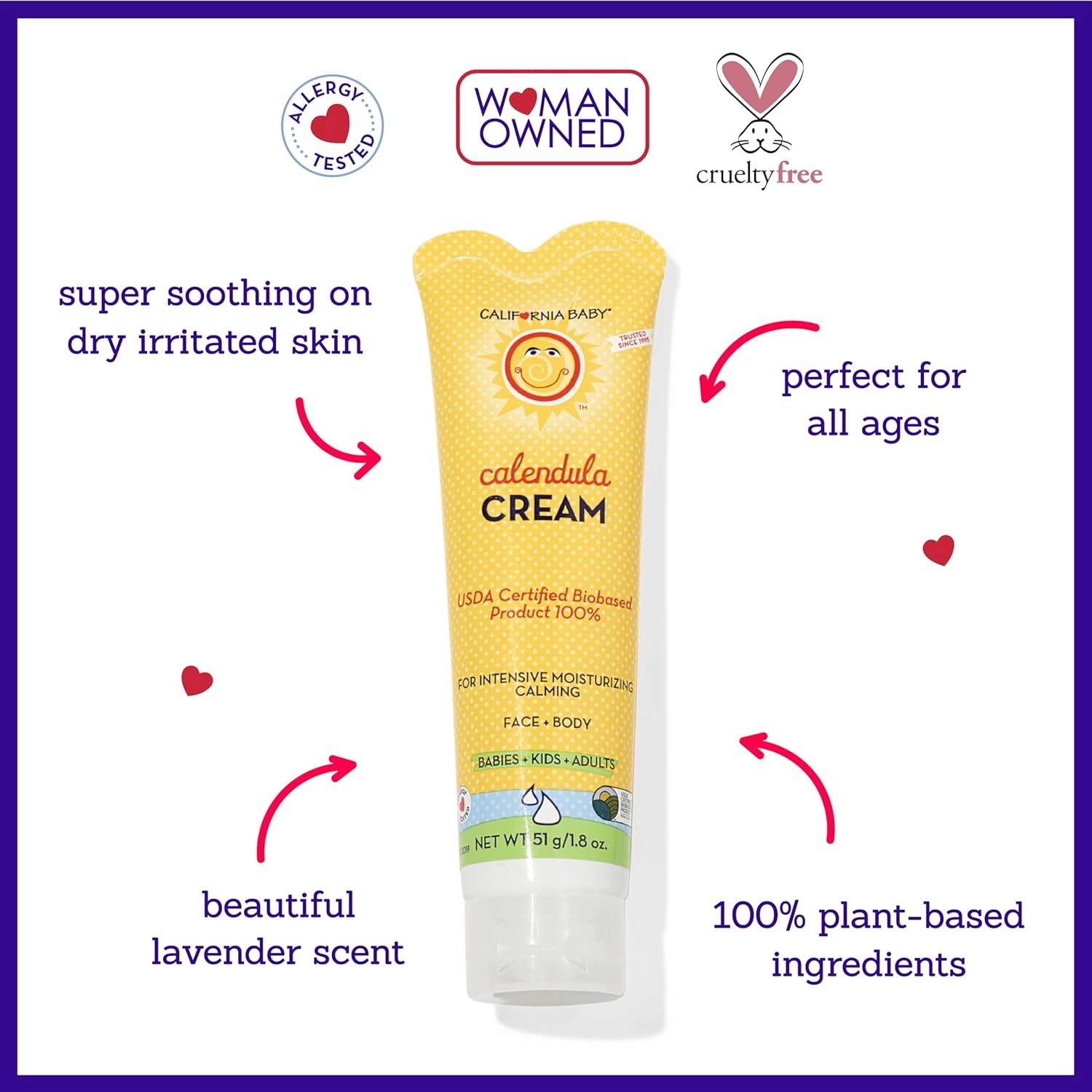 California Baby Calendula Cream | Soothing Baby Cream | Allergy Friendly | Plant-based | Soothes and Moisturizes Irritated, Dry Skin On Face and Body | 1.8 oz
