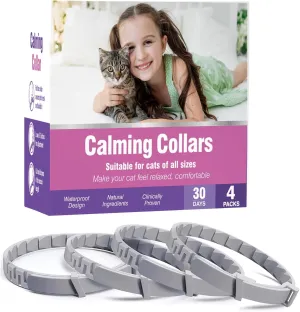 Calming Collar for Cats 4 Pack Calming Cat Collars Adjustable Soother Cats Calming Collars Anxiety Relief Stress Pheromone Collar for Cats Comfort Cat Calm Collars Lasts 30 Days Cats Calming Collar