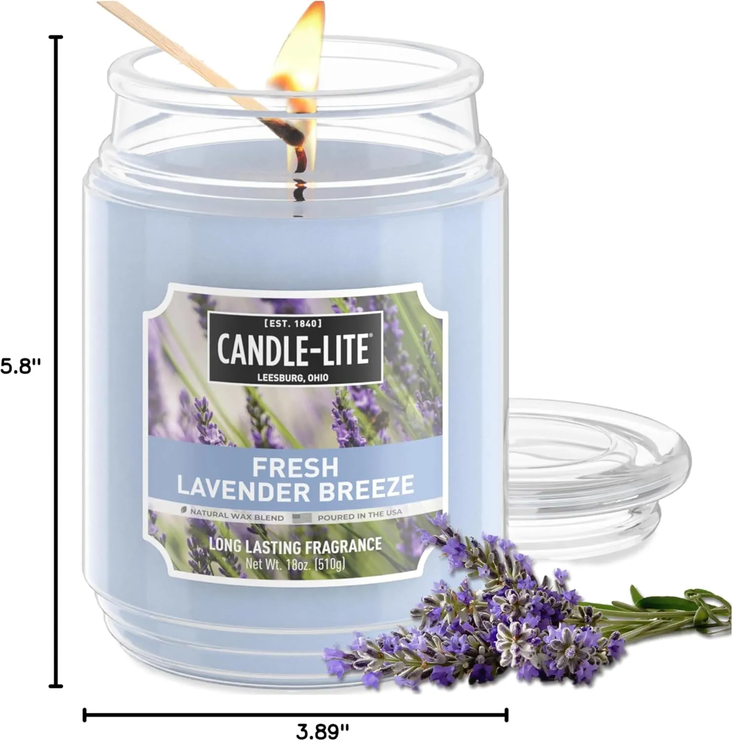 Candle-lite Scented Candles, Fresh Lavender Breeze, 18 oz Jar, Proudly Poured in The USA, Aromatherapy Candle, Single-Wick with 110 Hours of Burn Time, Perfect for Creating a Relaxing Ambiance