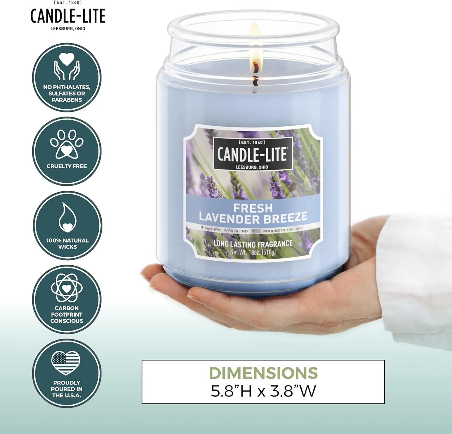 Candle-lite Scented Candles, Fresh Lavender Breeze, 18 oz Jar, Proudly Poured in The USA, Aromatherapy Candle, Single-Wick with 110 Hours of Burn Time, Perfect for Creating a Relaxing Ambiance