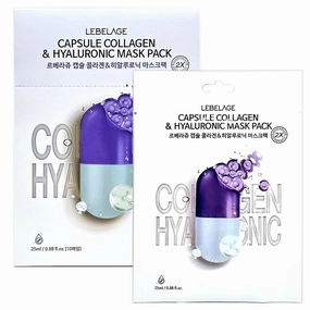 Capsule Collagen & Hyaluronic 2X Mask Pack 0.88 fl oz - Hydrating & Firming Sheet Mask for Elastic, Moisturized Skin (10 Sheets)