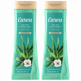 Caress Body Wash, Aloe Vera & White Poppy, Moisturizing Body Wash for Fresh, Smooth Skin, Body Soap Liquid to Soothe & Refresh, 20 Fl Oz (Pack of 2)