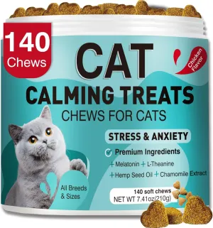 Cat Calming Treats, Calm Chews for Cats to Relieve Anxiety, Stress & Prevent Bites, Perfect for Travel, Boarding & Veterinary Visits, Soothing Calming Care for Indoor Cats 7.41 OZ