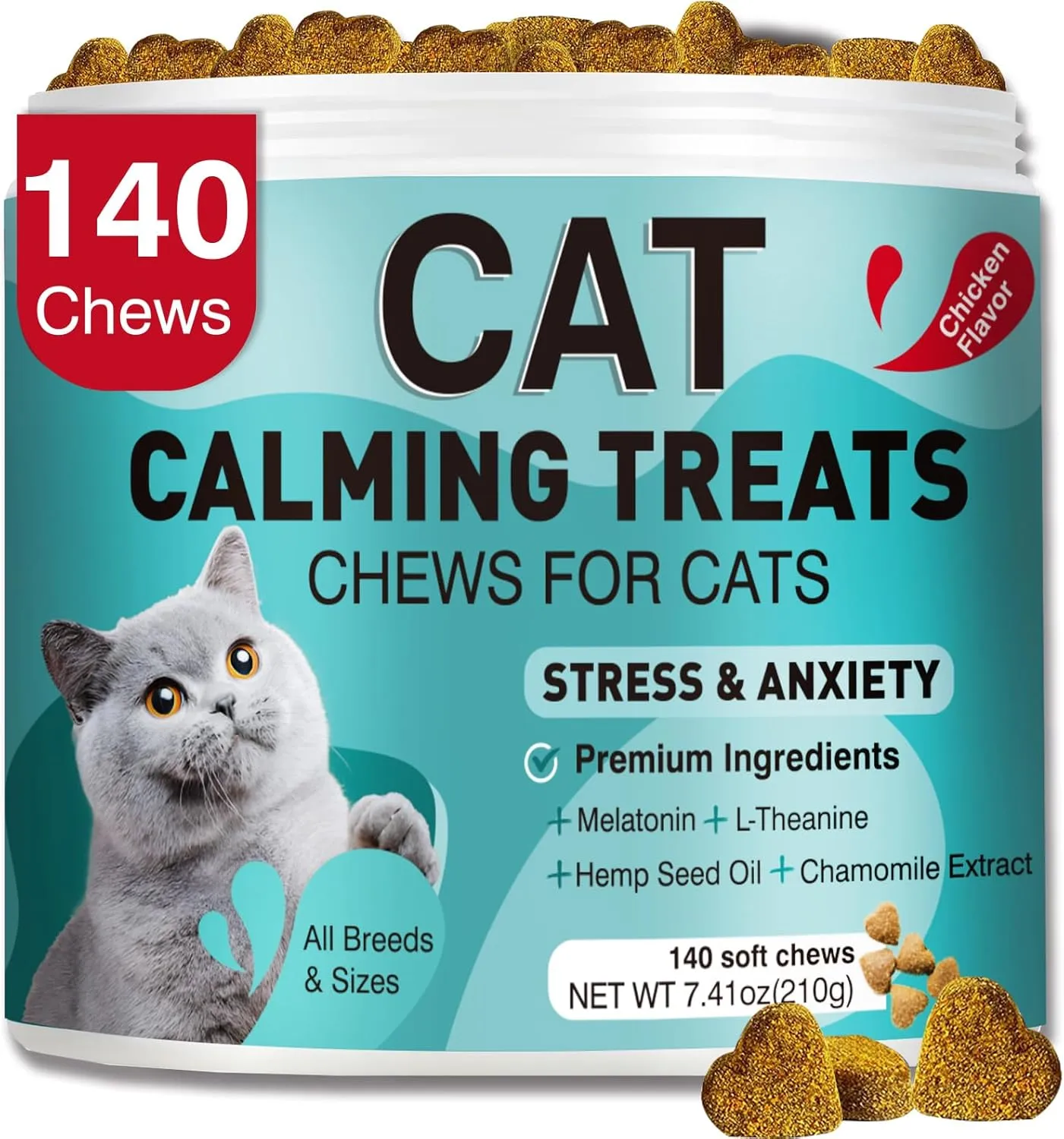 Cat Calming Treats, Calm Chews for Cats to Relieve Anxiety, Stress & Prevent Bites, Perfect for Travel, Boarding & Veterinary Visits, Soothing Calming Care for Indoor Cats 7.41 OZ