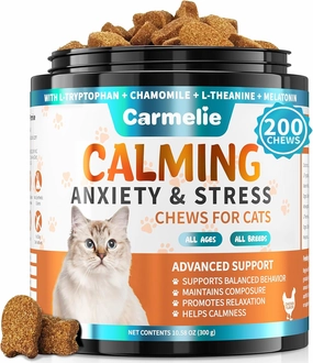 Cat Hemp Calming Treats - 200 Count - Calming Chew for Cat - Calming Treats for Cats with Valerian Root Chamomile Melatonin for Cat Anxiety Relief, Storms, Travel, Separation - Chicken Flavor