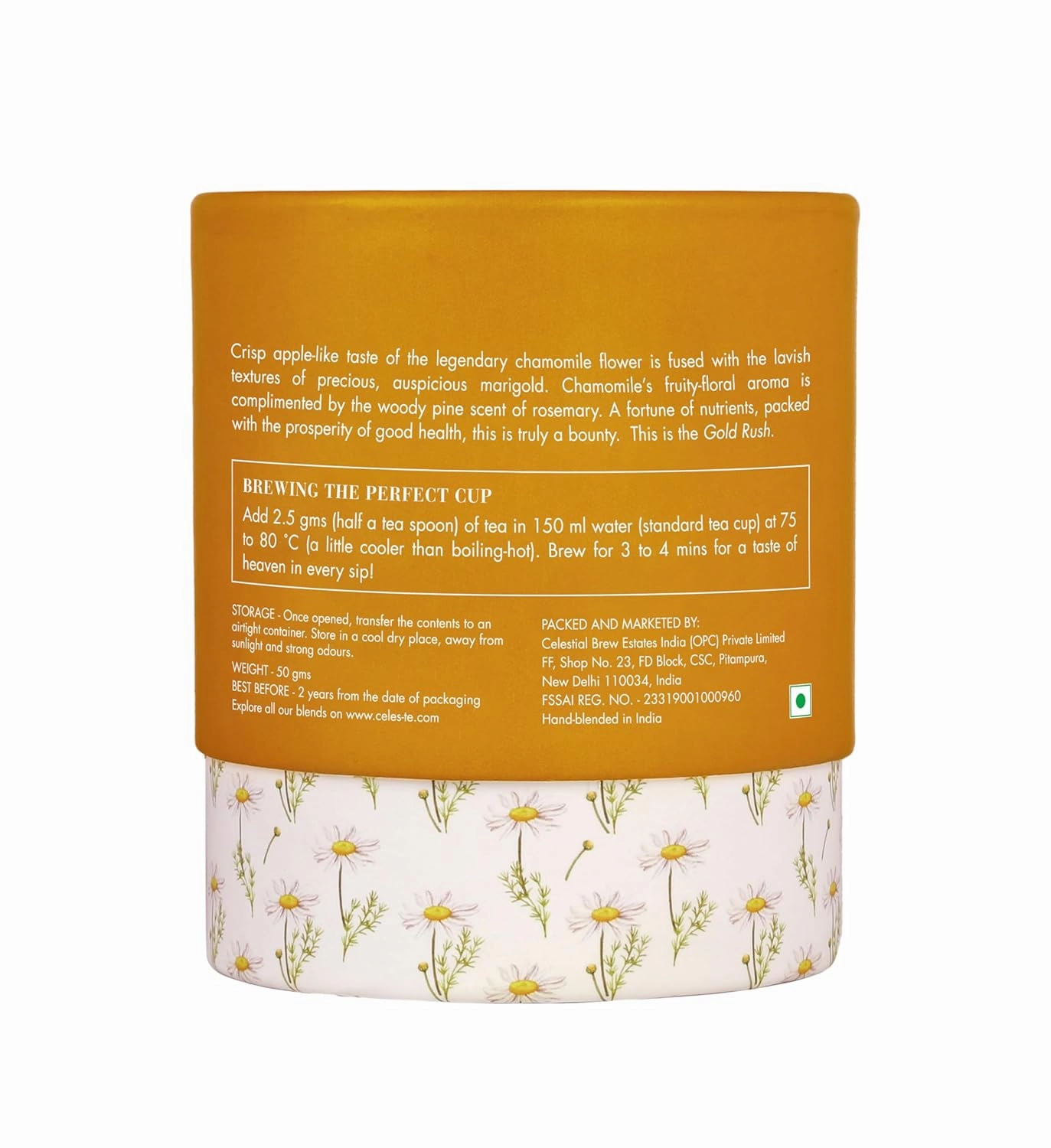 Celeste Gold Rush – Chamomile Tea Loose Leaf | Premium Blend with Marigold, Rosemary & Whole Chamomile Flowers | Calming & Aromatic | 100% Natural Loose Leaf Green Tea | (1.76 oz) (50gm) (25 Cups)