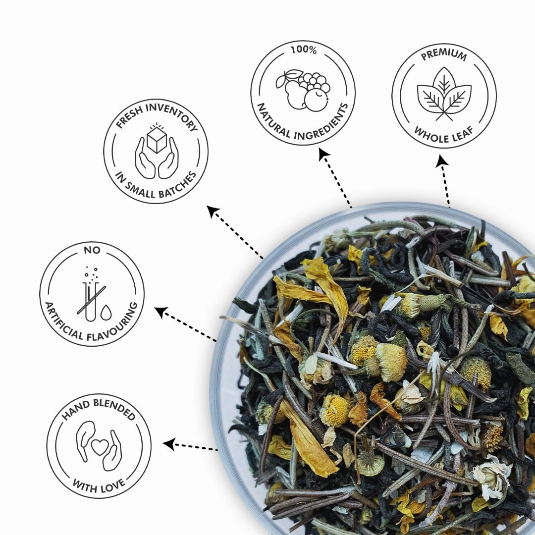 Celeste Gold Rush – Chamomile Tea Loose Leaf | Premium Blend with Marigold, Rosemary & Whole Chamomile Flowers | Calming & Aromatic | 100% Natural Loose Leaf Green Tea | (1.76 oz) (50gm) (25 Cups)