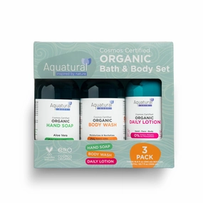 Certified Organic Body Care Gift Set - Moisturizing Body Wash, Organic Daily Lotion & Lavender Liquid Hand Soap - Vegan, Gentle Formulas for Sensitive Skin