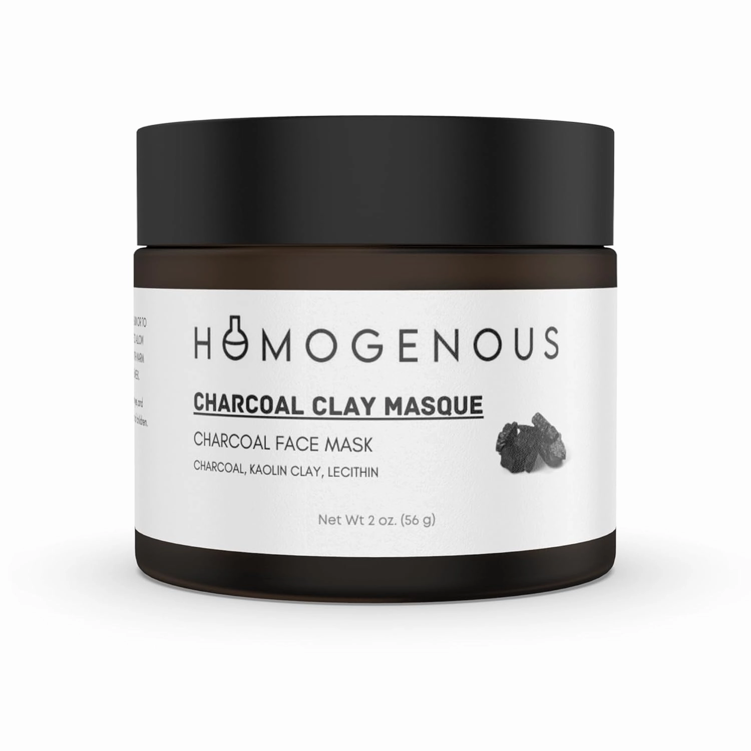 Charcoal Clay Masque, Kaolin Clay Face Mask with Lecithin, 2 oz Amber Glass Jar