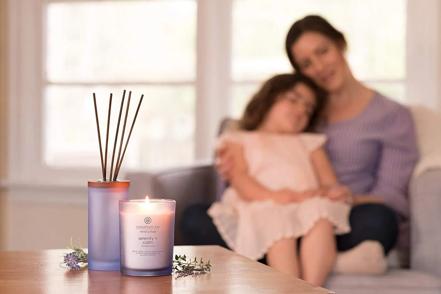 Chesapeake Bay Candle Medium Jar Scented Candle Serenity   Calm (Lavender Thyme) Home Décor Orange Gifting Idea Burn Time of 50 Hours